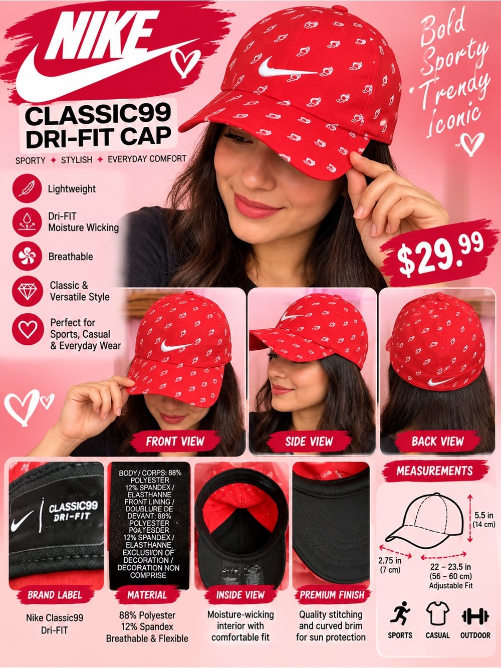 Nike Women’s Red Cap with White Swoosh and Mini Logo Print
